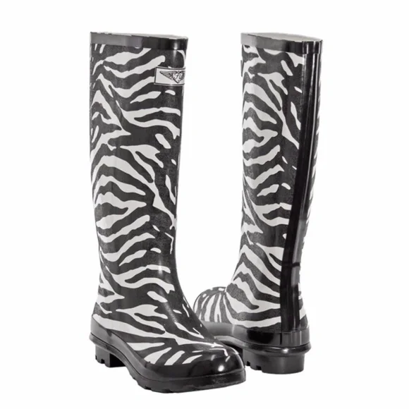 Rubber Rain Boots, Women's 14"  Wellies, Zebra Design Garden Rainboots, NEW - Picture 2 of 4